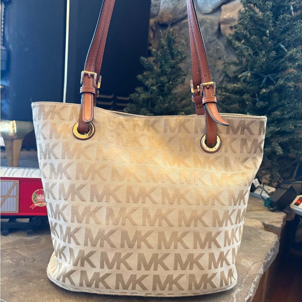 Michael Kors Beige Monogram Tote Bag